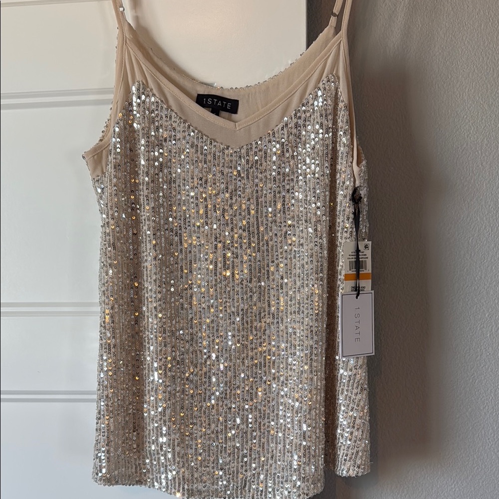1. State NWT Champagne Sequin Camisole adjustable straps